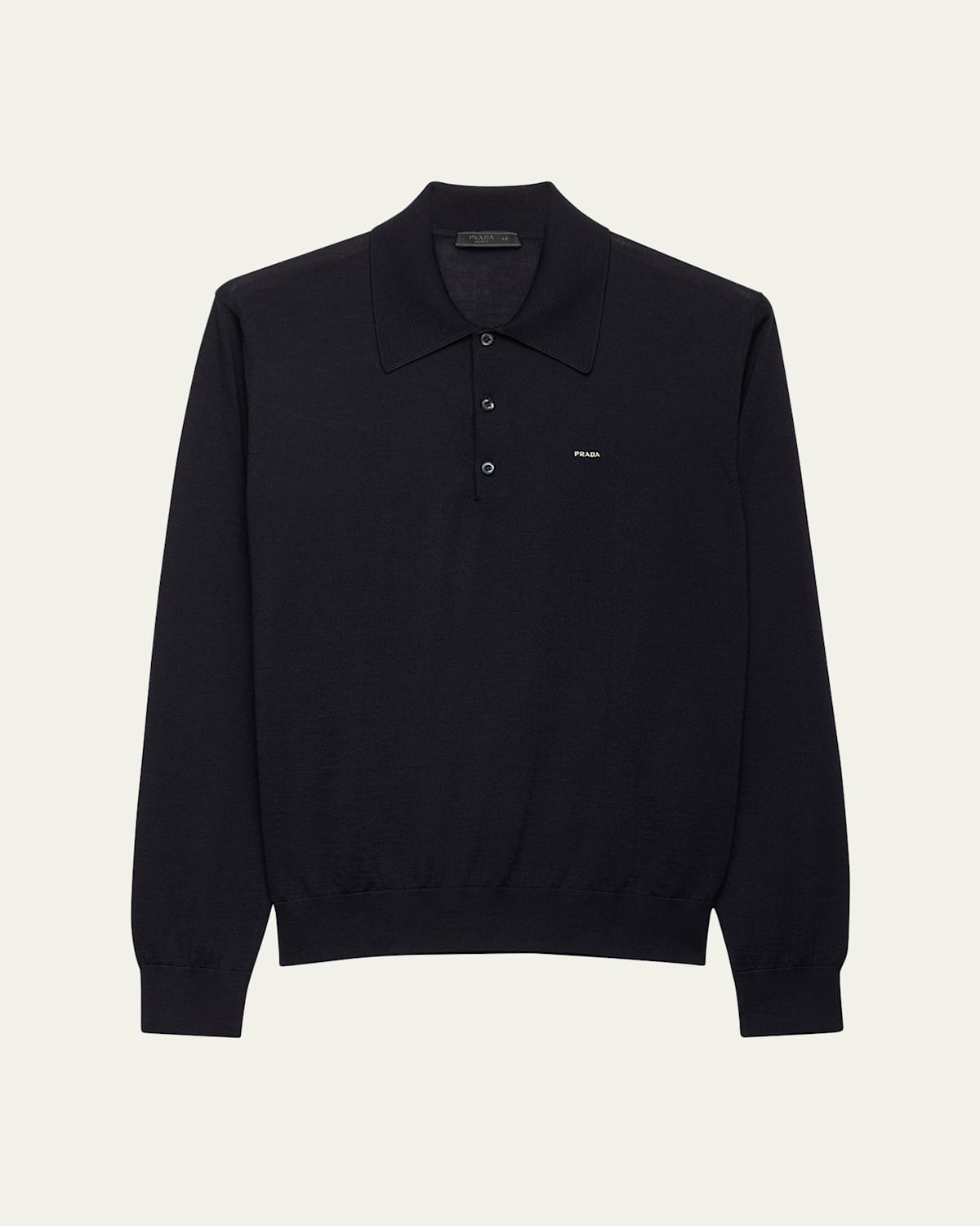 Prada Navy Blue Long Sleeves Logo Polo In Black