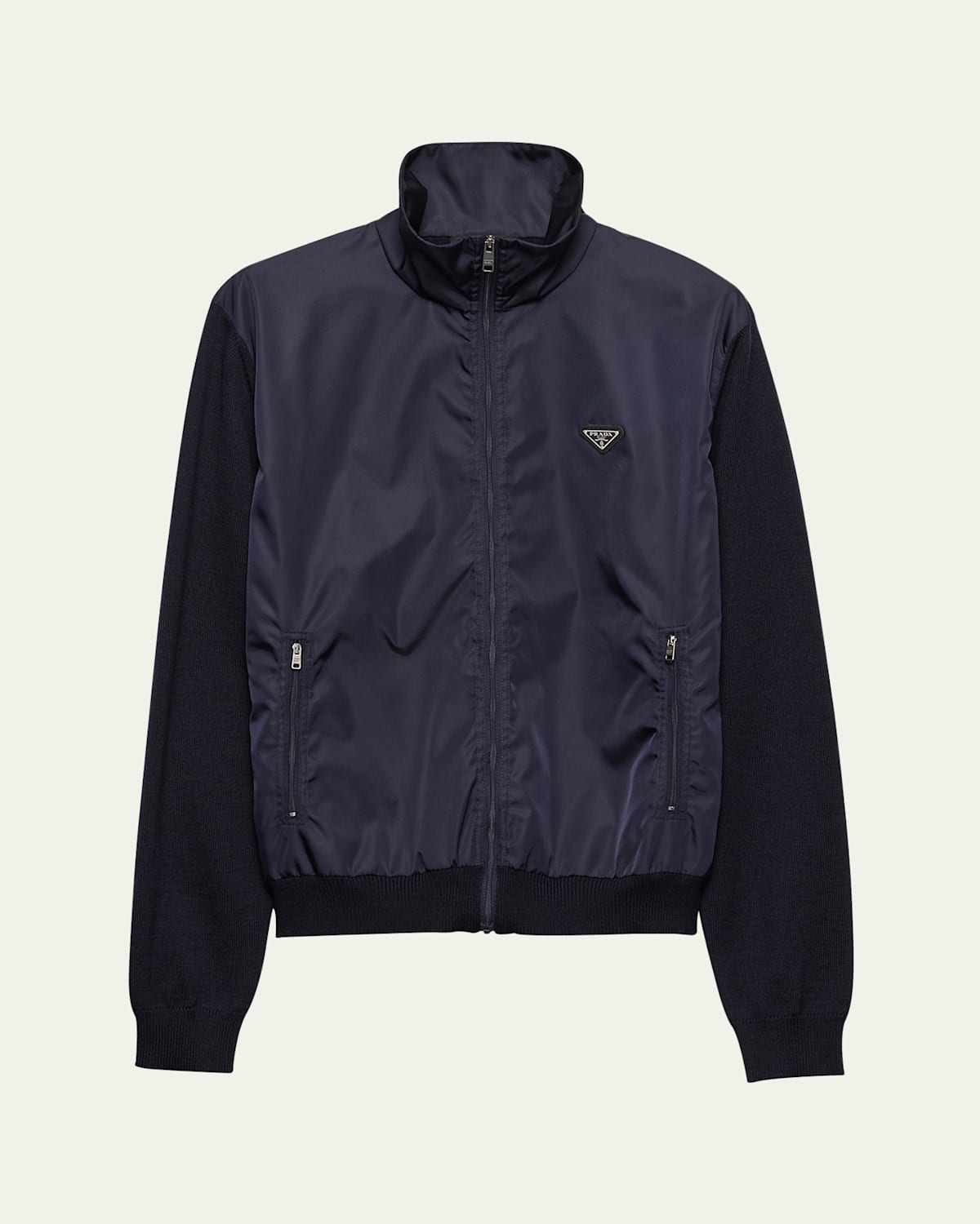 Prada Superfine Wool Zipper Cardigan In Blue