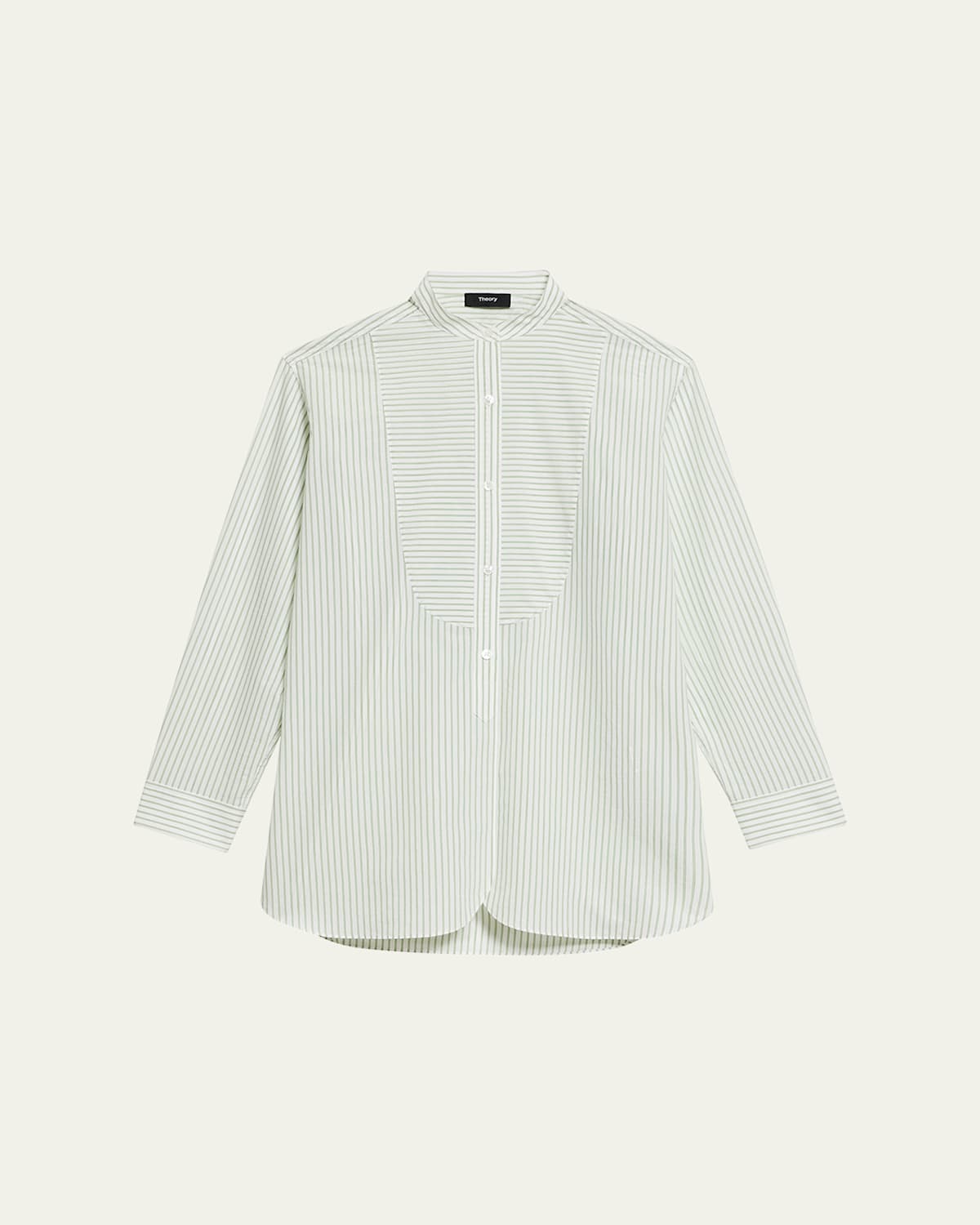 Theory Tuxedo Shirt In Striped Cotton-blend In Green