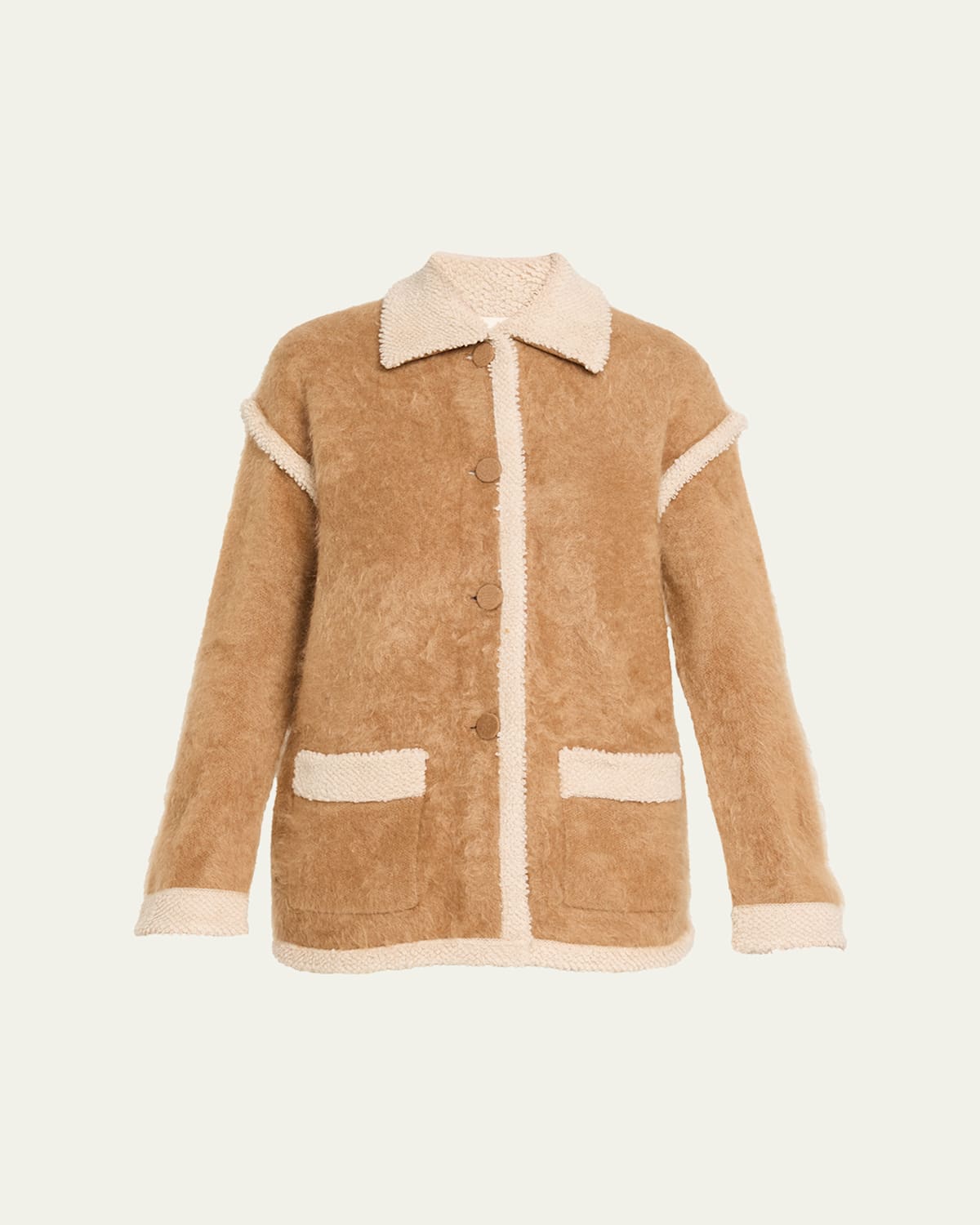 Guest In Residence Grizzly Shearling-trim Cashmere Jacket In Animal Print