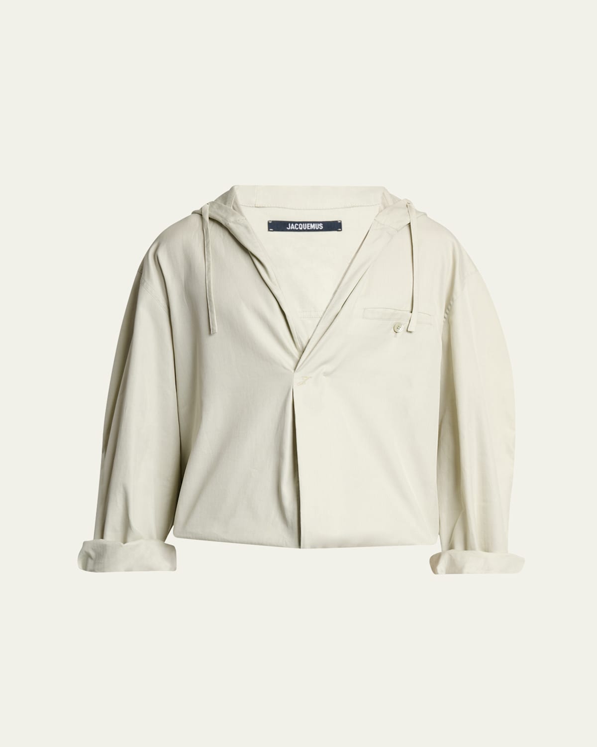 Jacquemus Men's La Blouse Cotton Herringbone Hooded Shirt In Green