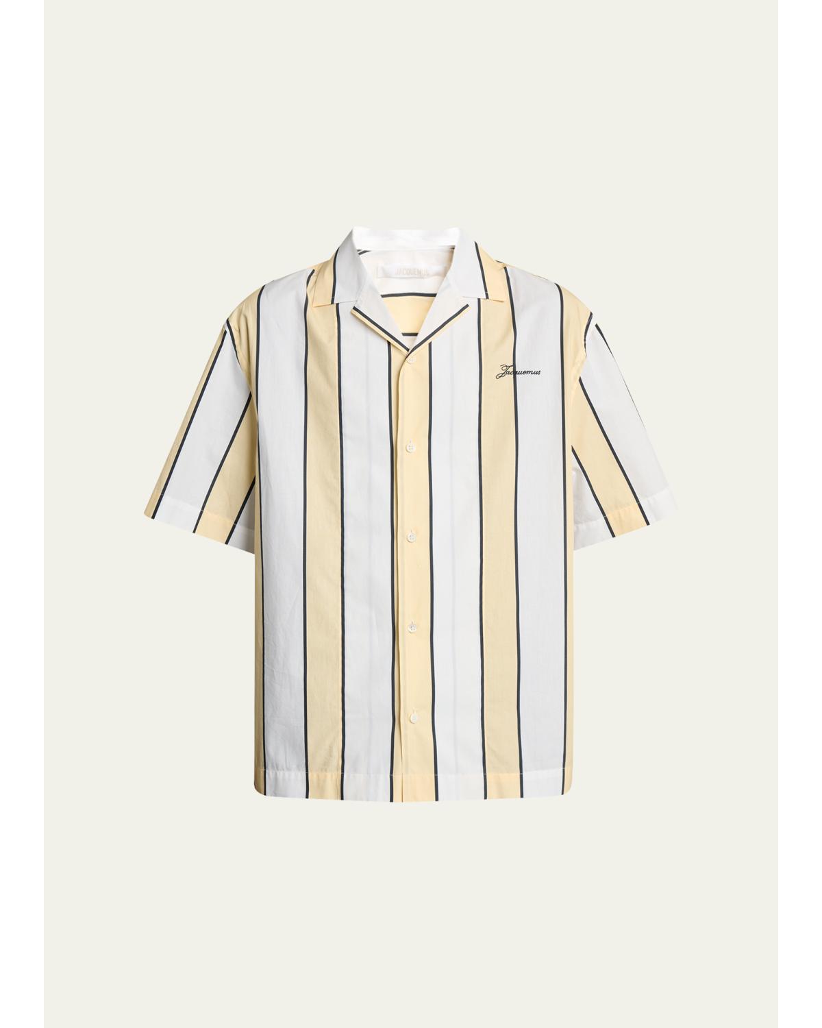 Men'S Cotton Stripe Logo Camp Shirt
