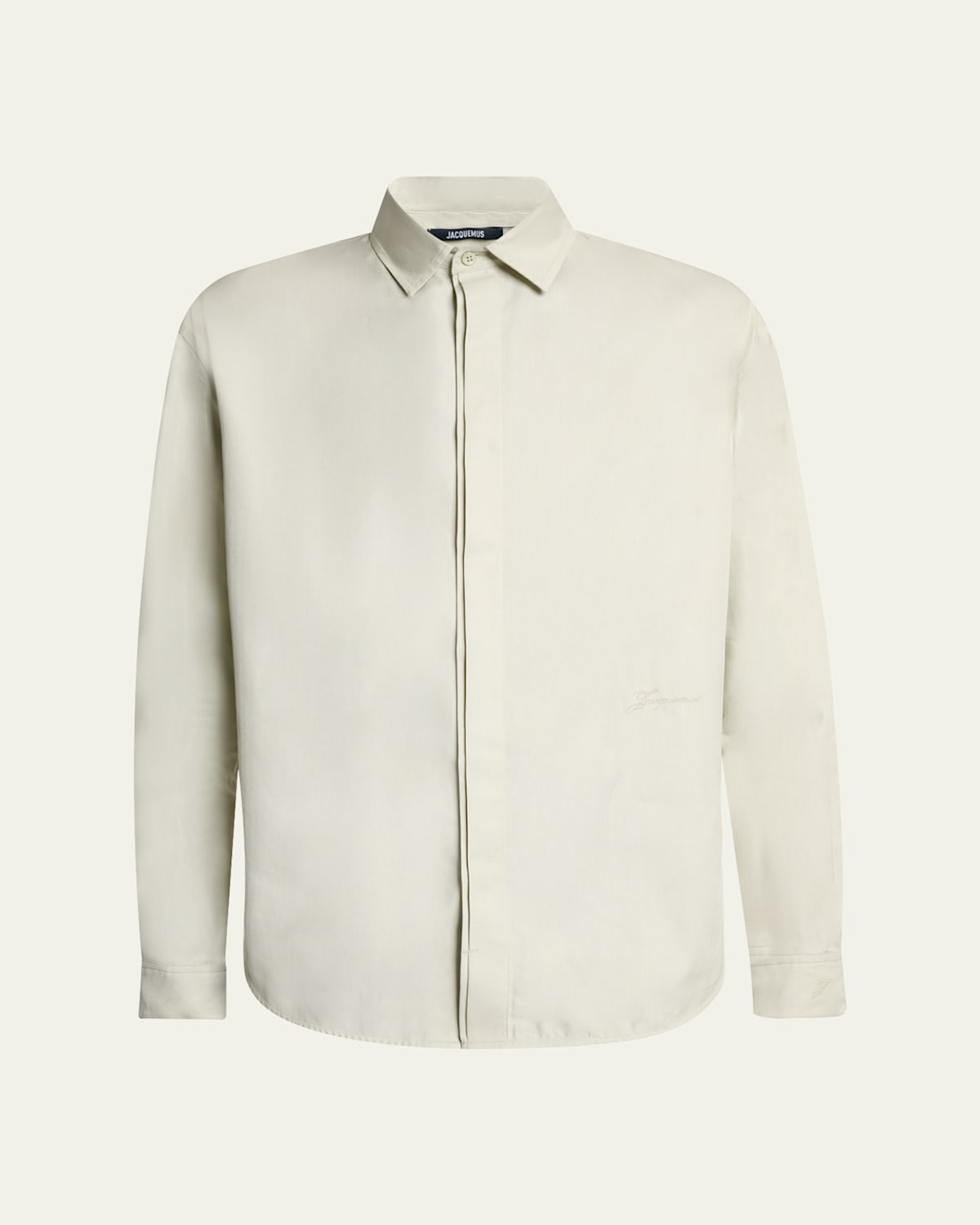Jacquemus Men's Simon Cotton Herringbone Sport Shirt In Green