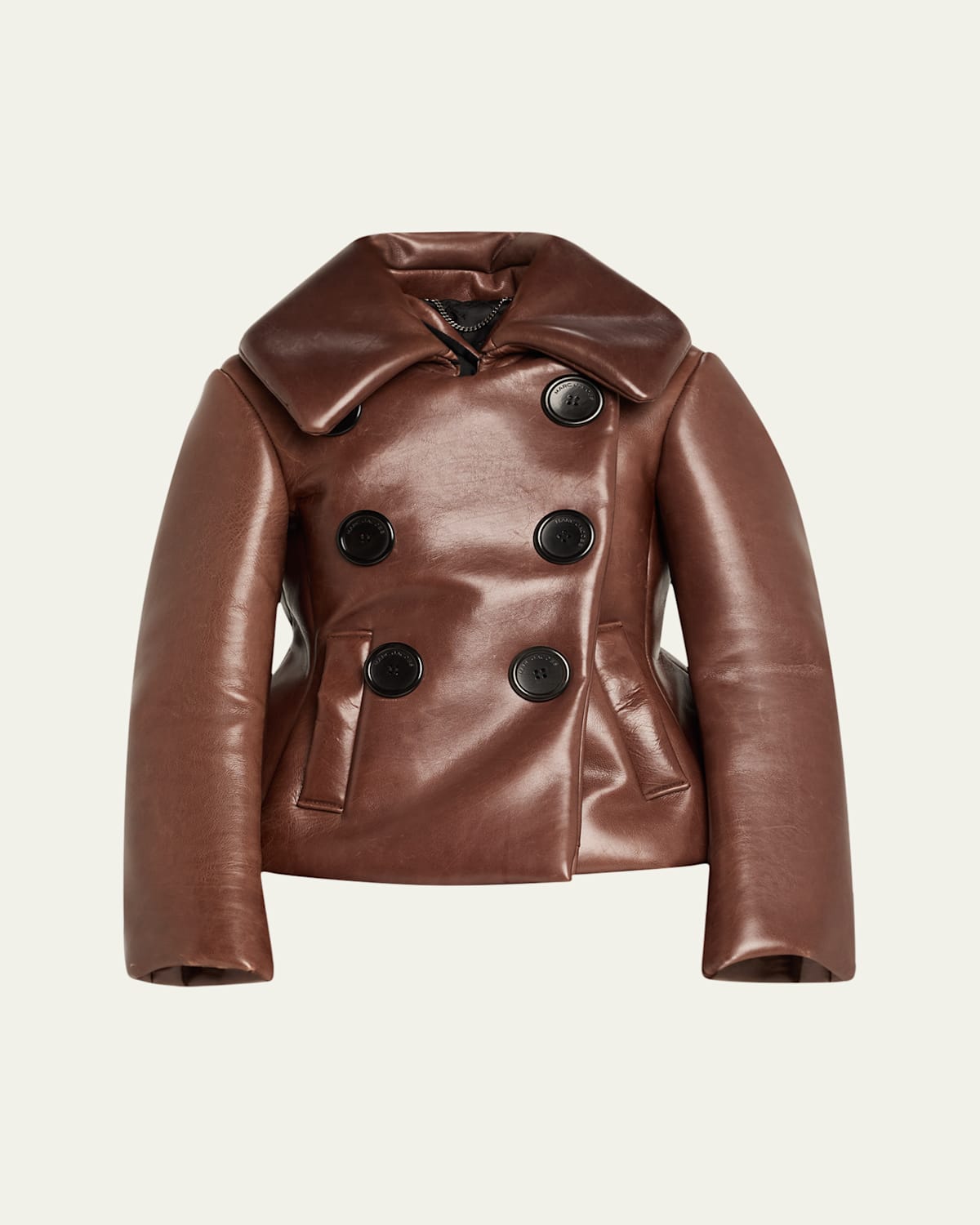 Marc Jacobs Runway Shrunken Leather Double-breasted Jacket In Brown