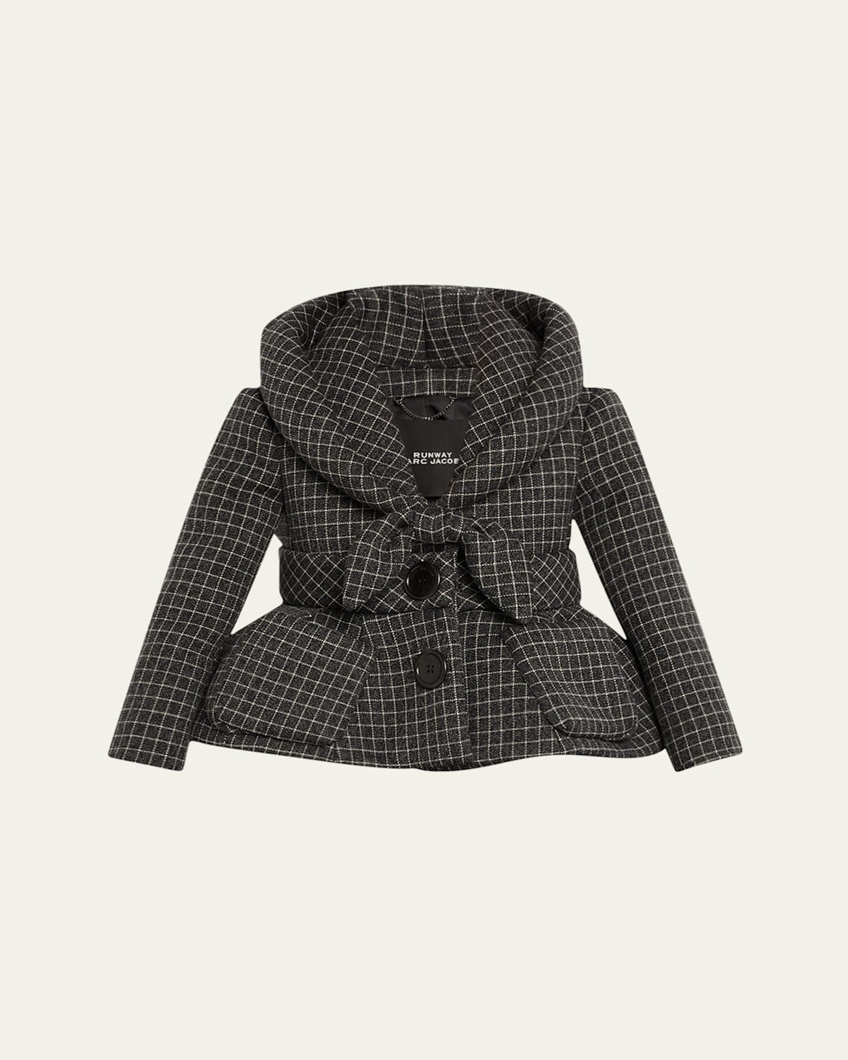 Marc Jacobs Runway Check Wool Padded Crop Hooded Jacket In Multi