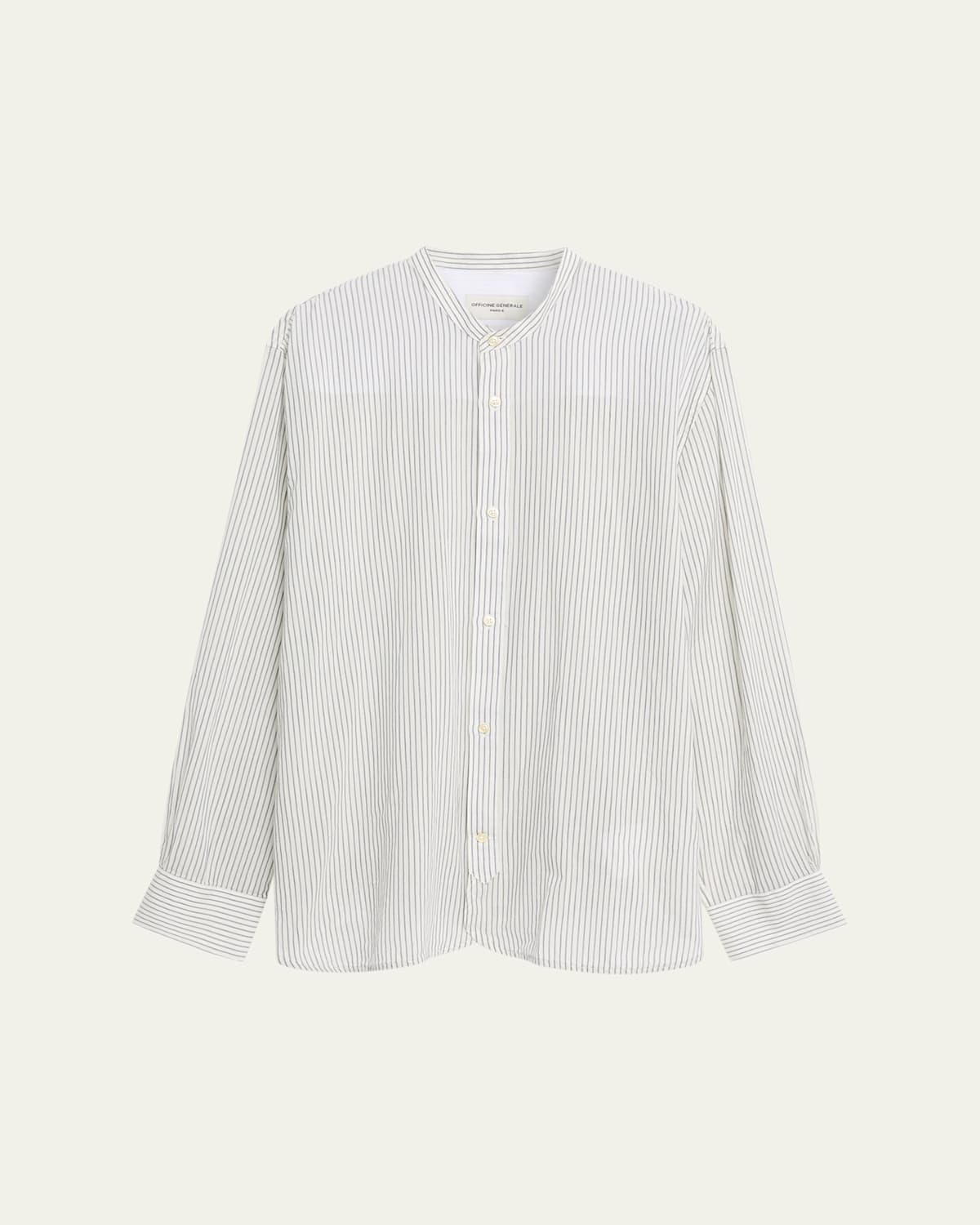 Men's Gali Band-Collar Cotton Stripe Button-Down Shirt