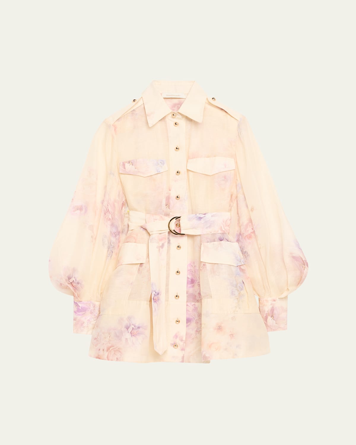 Zimmermann Hypnotic Floral Print Long Sleeve Organza Shirtdress In Neutral