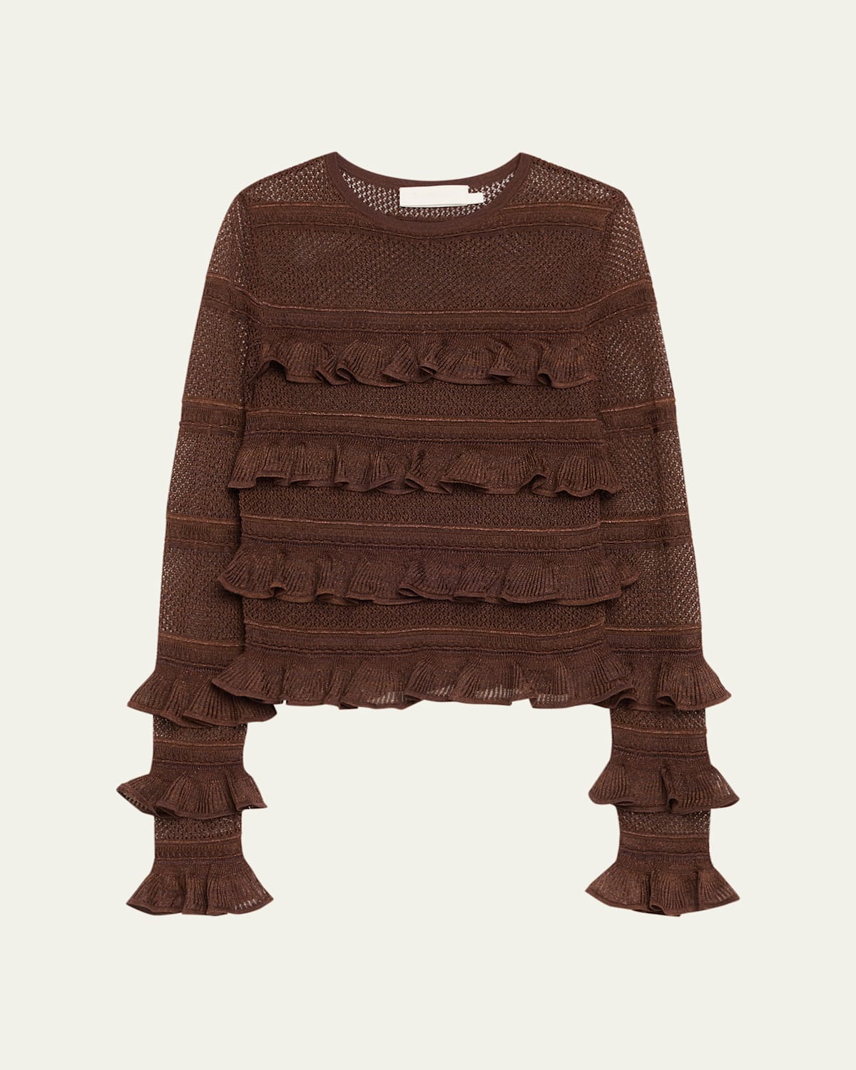 Zimmermann Hypnotic Lace Frill Metallic-knit Top In Brown