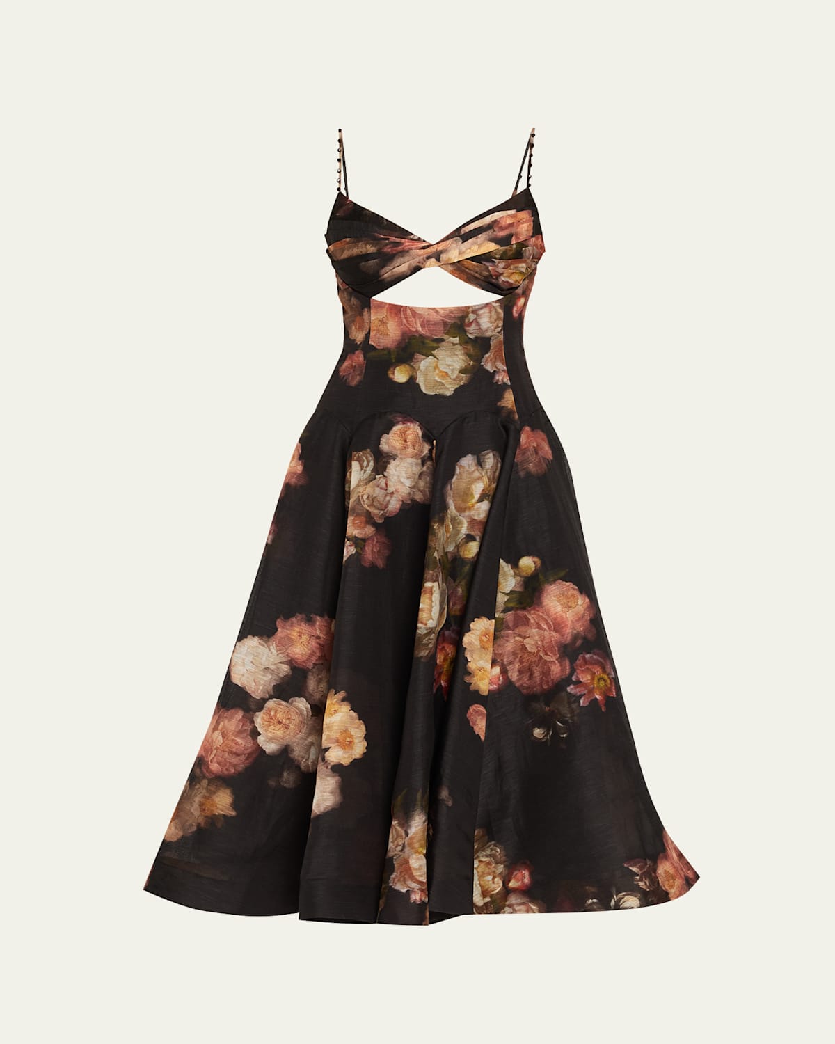 Zimmermann Floral Twist-front Midi Dress In Black