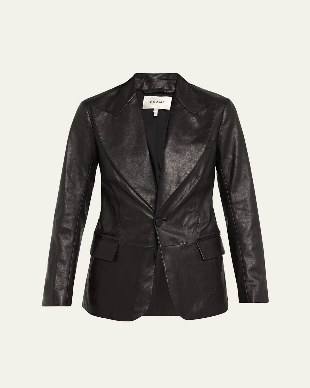 Frame The Peak Lapel Leather Blazer In Black
