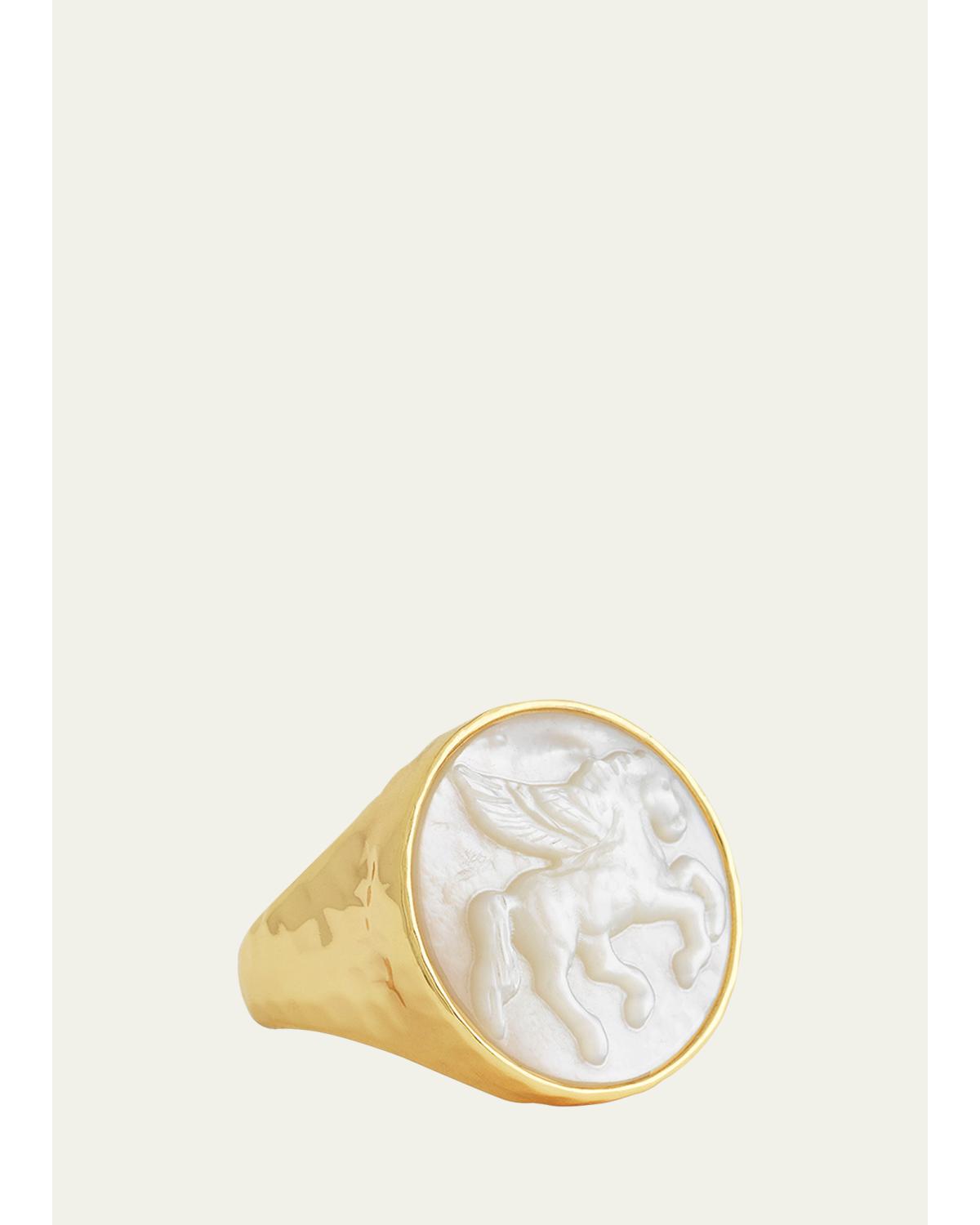 Pegasus Mother-of-Pearl Coin Signet Ring
