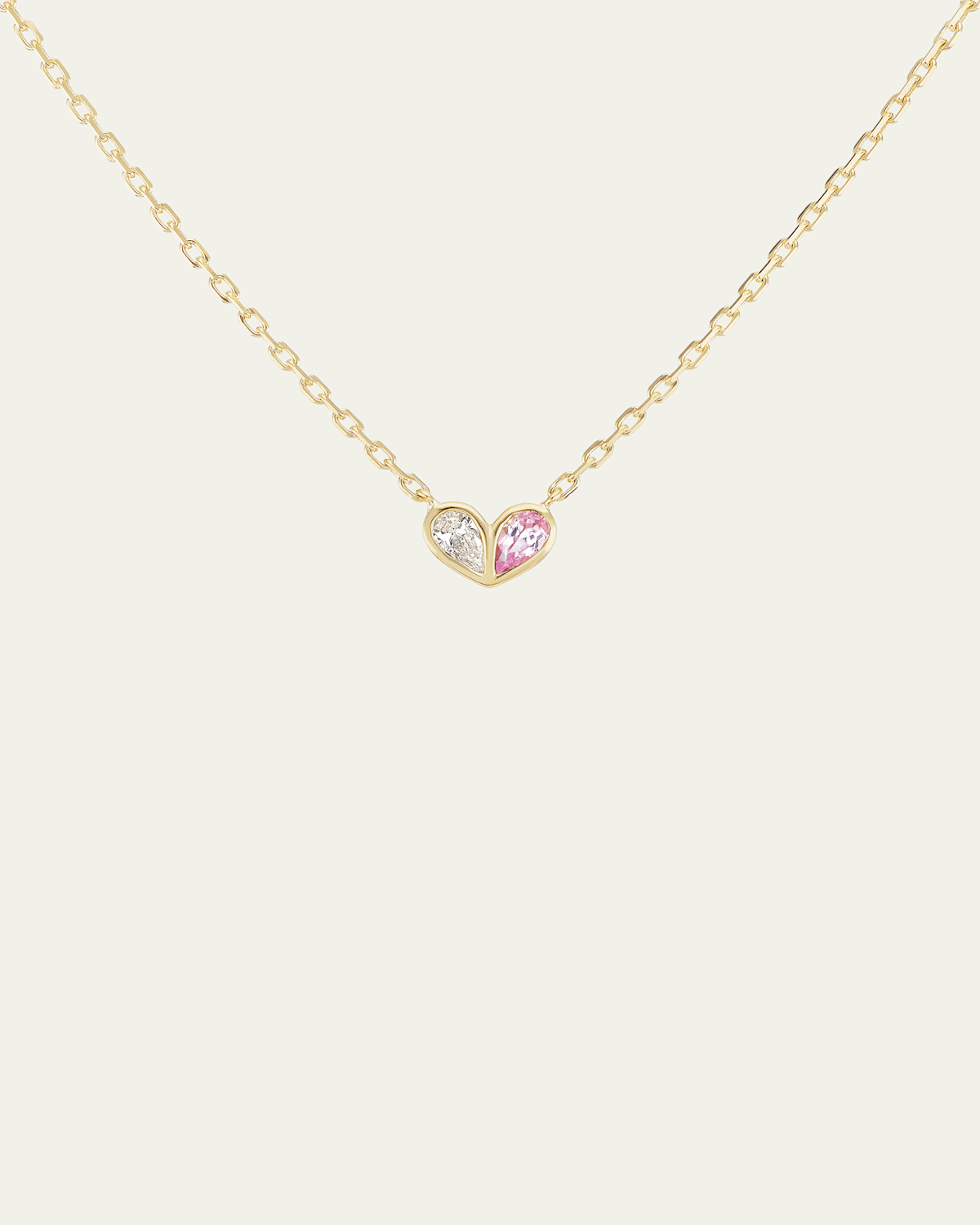 18K Yellow Gold Sweetheart Necklace with White Diamond and Light Pink Sapphire