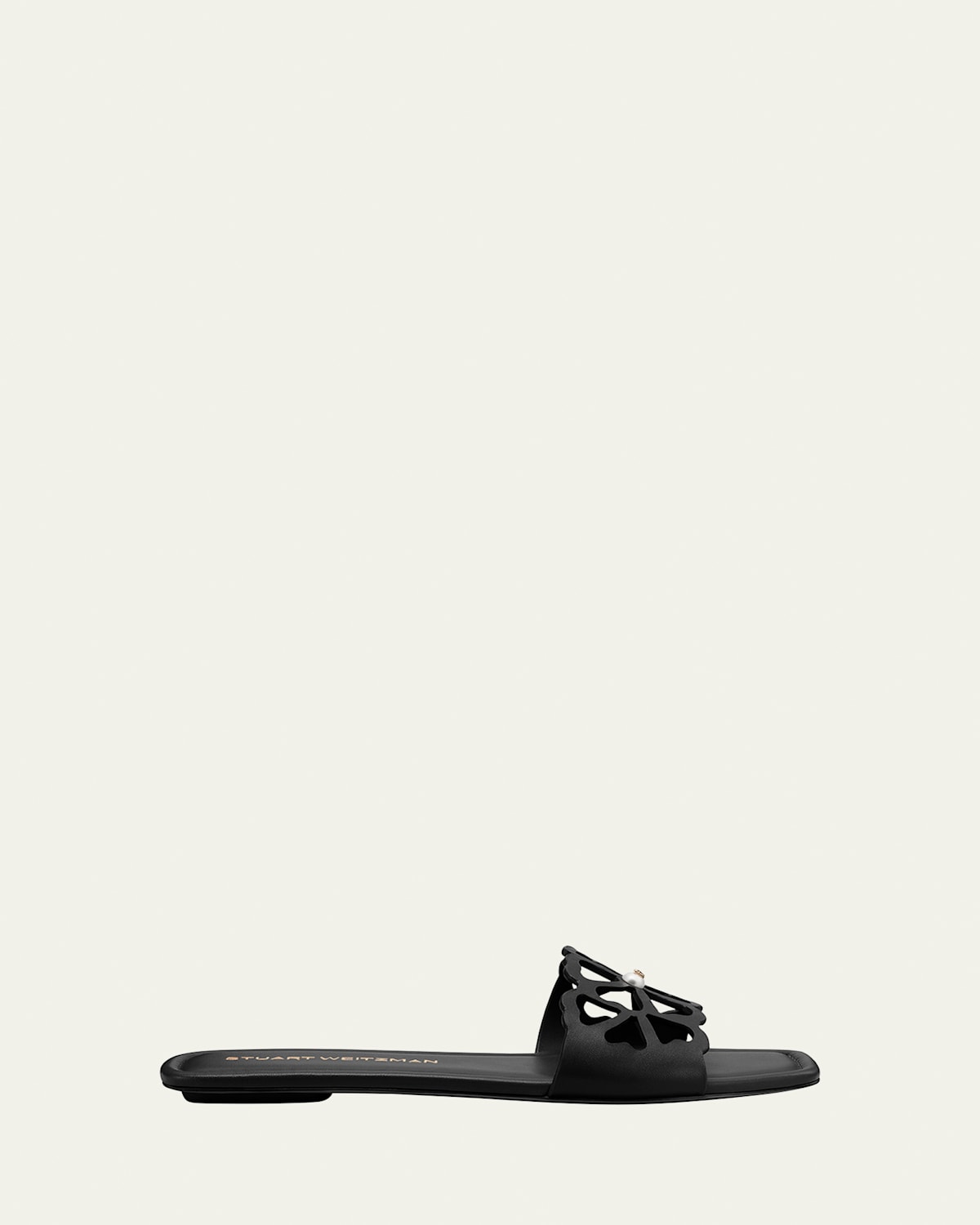 Stuart Weitzman Jasmine Leather Cutout Flat Slide Sandals In Black