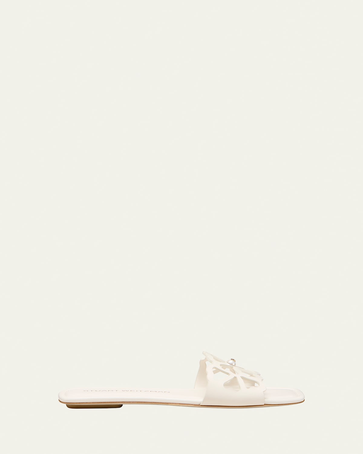 Stuart Weitzman Jasmine Leather Cutout Flat Slide Sandals In White