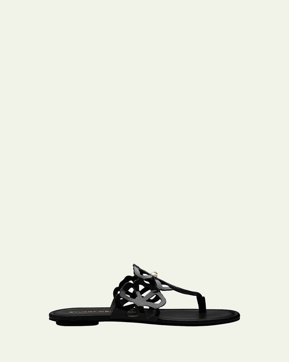 Stuart Weitzman Jasmine Patent Cutout Thong Sandals In Black