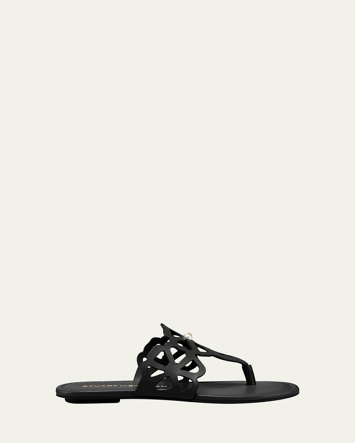 Stuart Weitzman Jasmine Leather Cutout Thong Sandals In Black