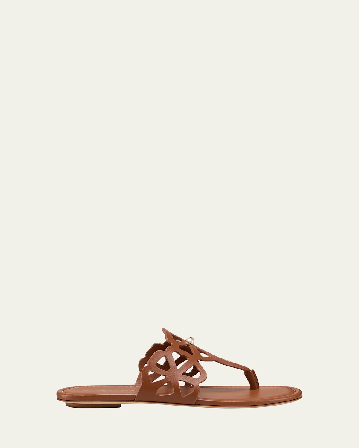 Stuart Weitzman Jasmine Leather Cutout Thong Sandals In Brown
