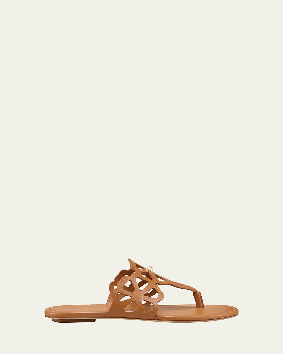 Stuart Weitzman Jasmine Leather Cutout Thong Sandals In Brown