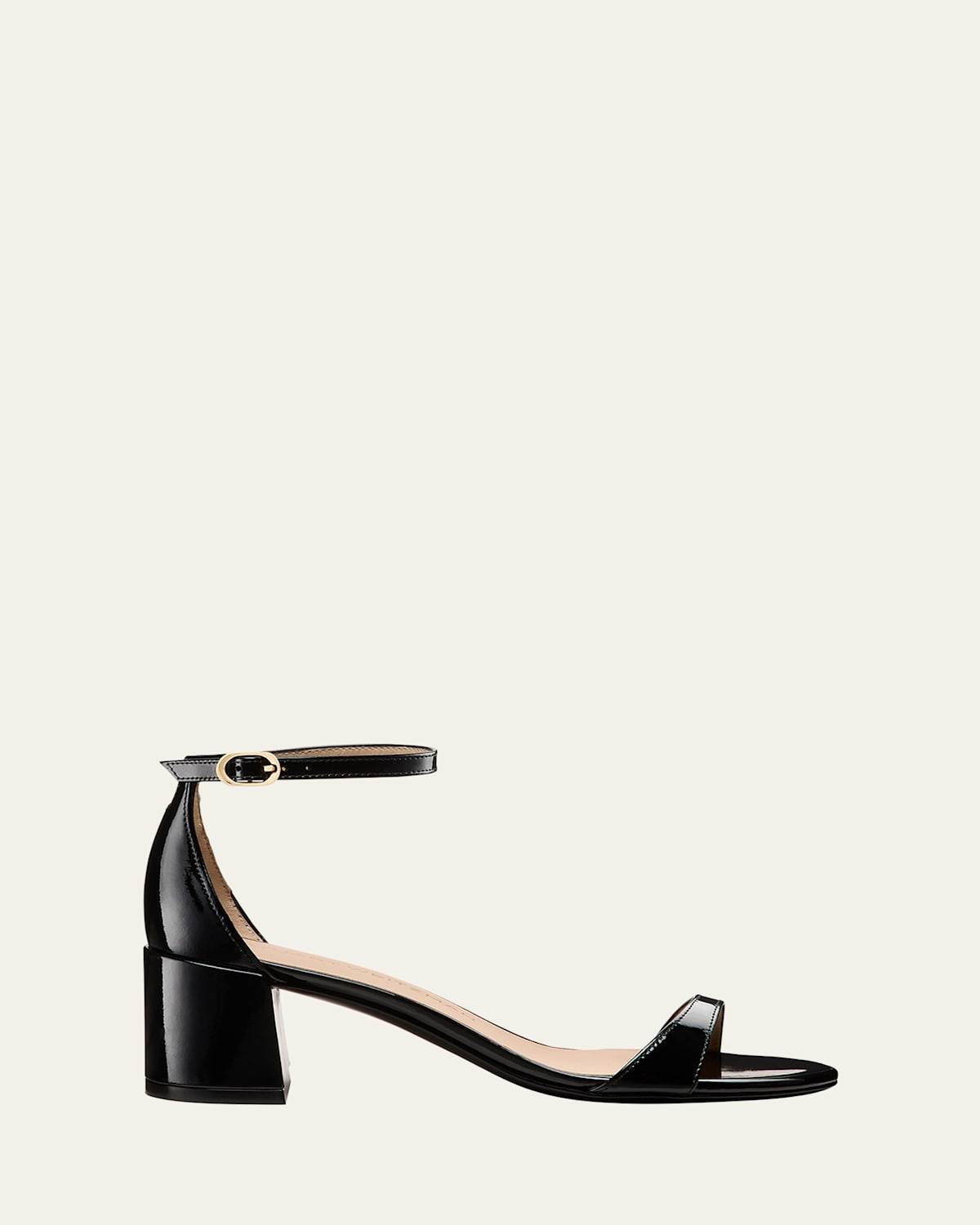 Stuart Weitzman Nudist Patent Ankle-wrap Low Sandals In Black