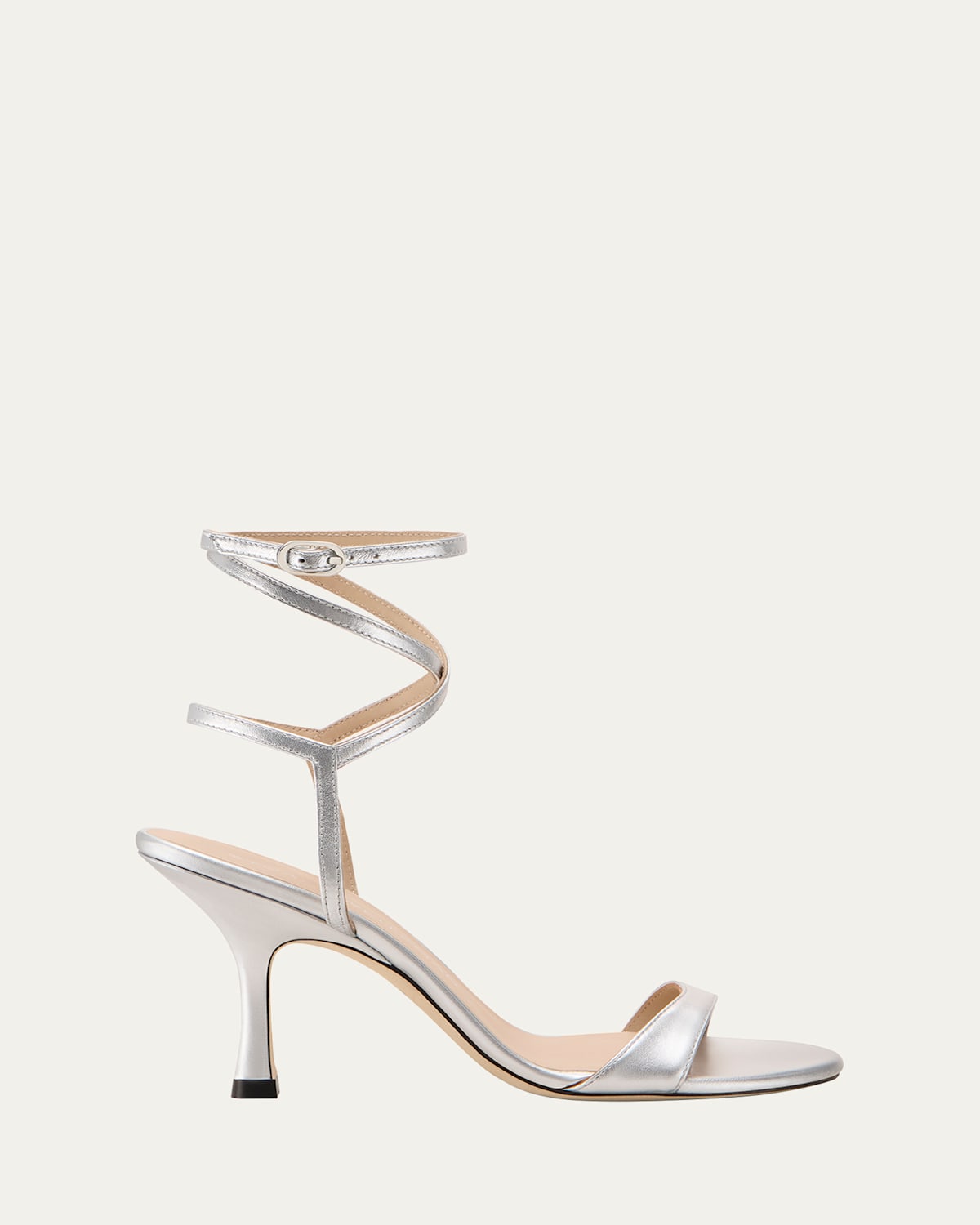 Stuart Weitzman Nudist Metallic Ankle-wrap Sandals In Silver
