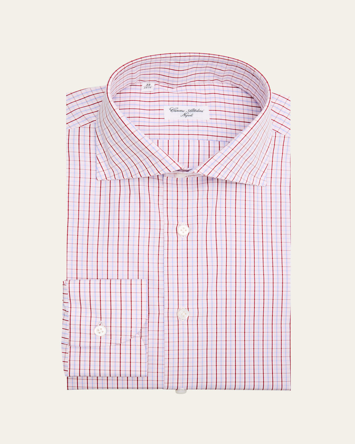Men's Cotton Tattersall Check Barrel Cuff Dress Shirt
