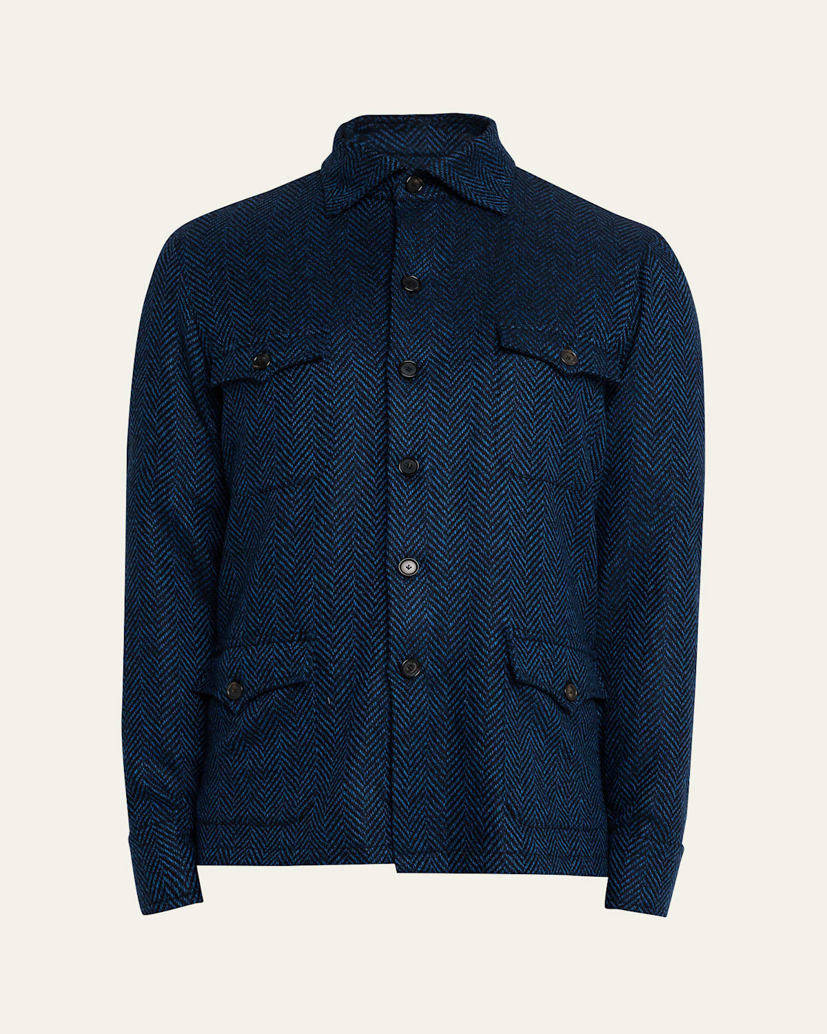 Men's Cashmere Chevron Flap-Pocket Overshirt