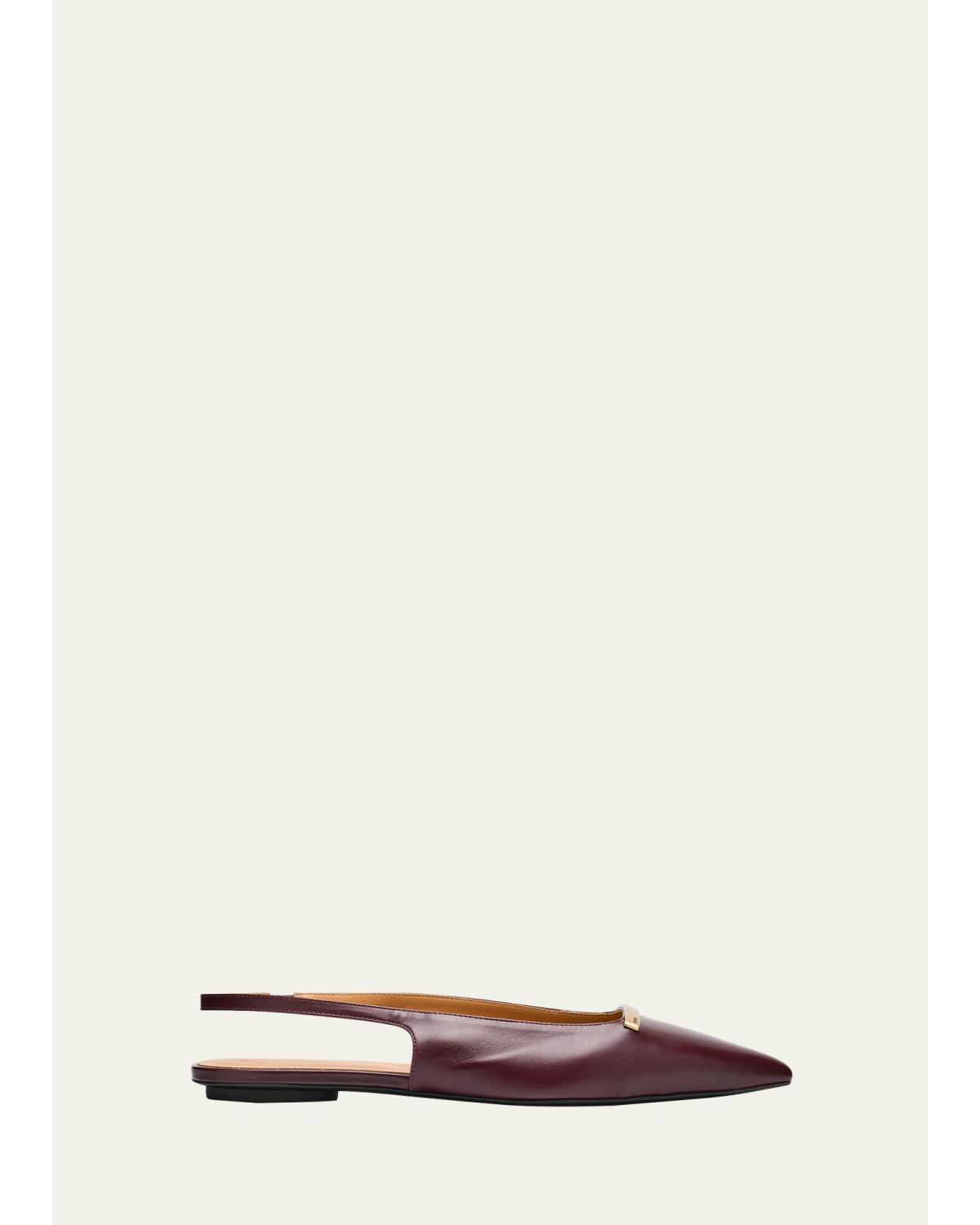 Gold-Tone Bar Leather Slingback Flats