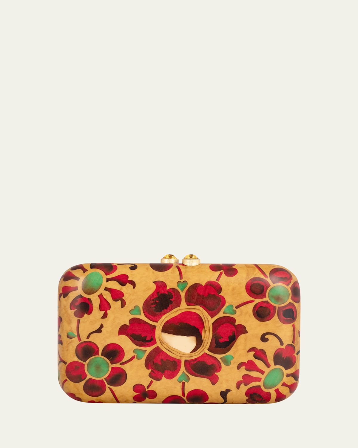 SILVIA FURMANOVICH 18K YELLOW GOLD RECTANGULAR MARQUETRY CLUTCH WITH FLOWER PRINT AND CITRINE 