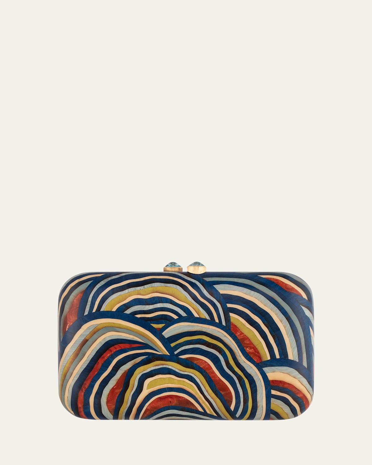SILVIA FURMANOVICH 18K YELLOW GOLD RECTANGULAR MARQUETRY CLUTCH WITH BLUE FUNGI PRINT AND SKY BLUE TOPAZ 