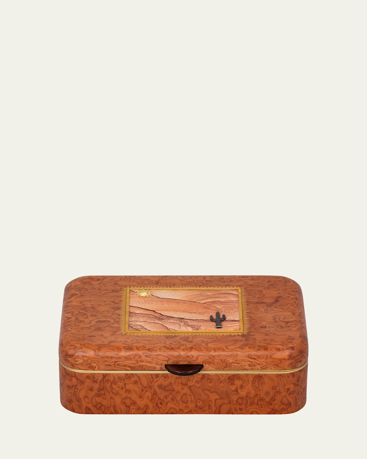 SILVIA FURMANOVICH RECTANGULAR MARQUETRY JEWELRY BOX WITH ROUNDED CORNERS AND DESERT PRINT, MEDIUM 
