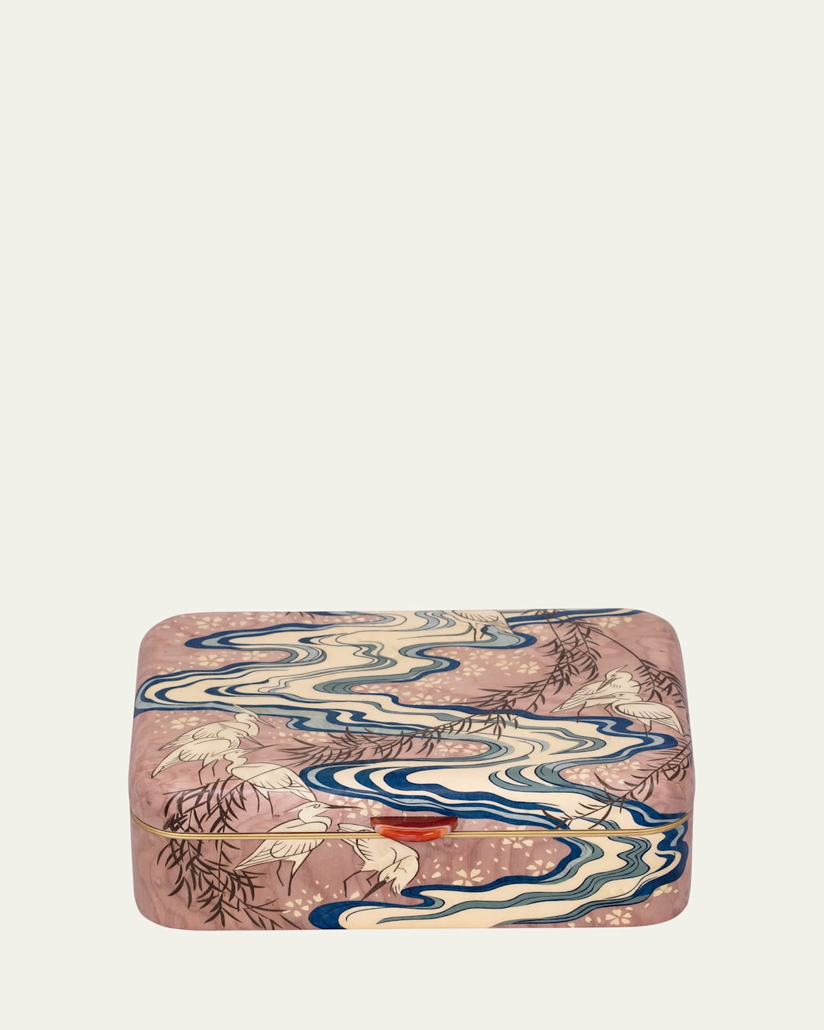 SILVIA FURMANOVICH RECTANGULAR MARQUETRY JEWELRY BOX WITH ROUNDED CORNERS AND STOCK PRINT, MEDIUM 