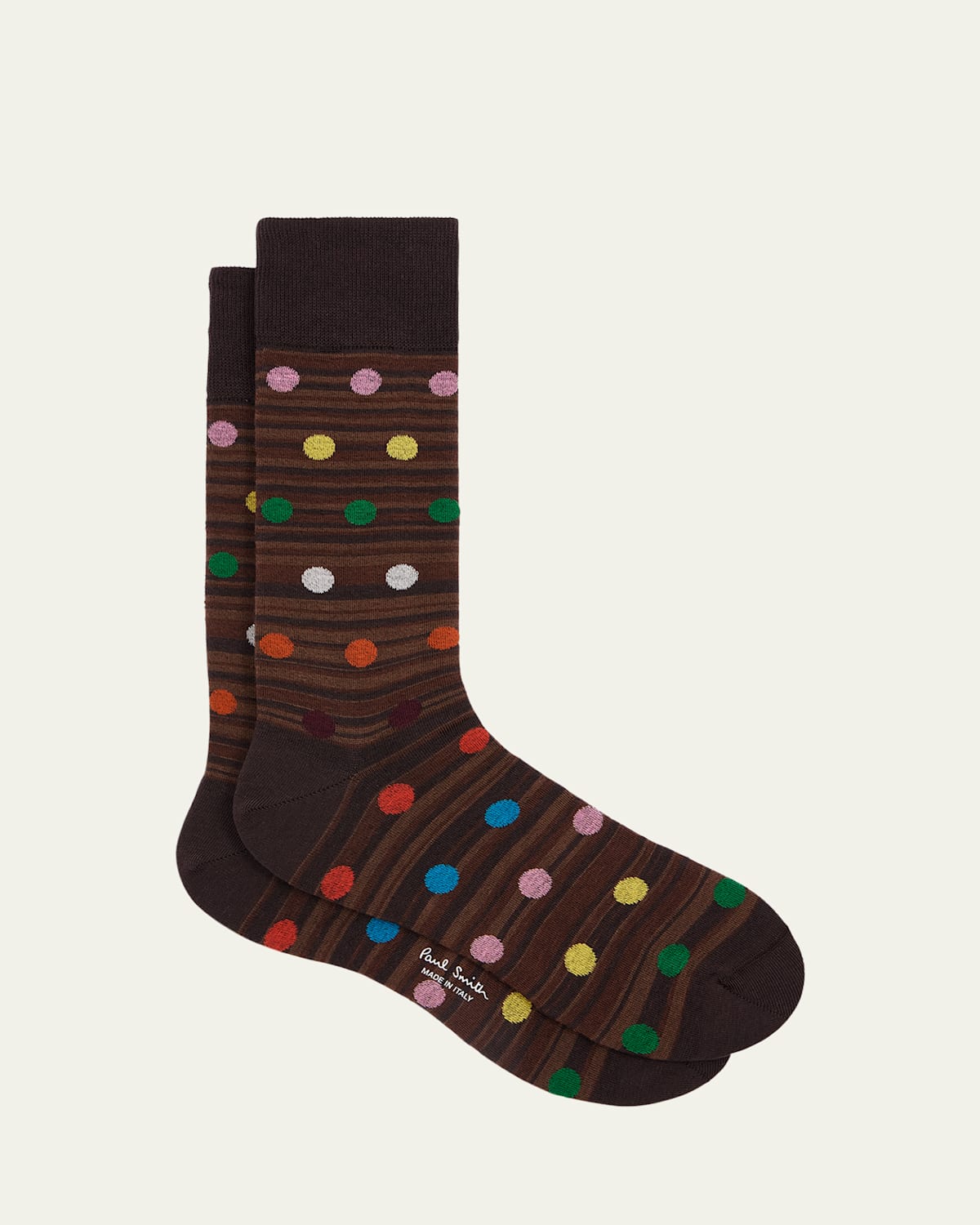 Paul Smith Men's Kinsley Polka Dot Overlay Signature Stripe Crew Socks In Brown