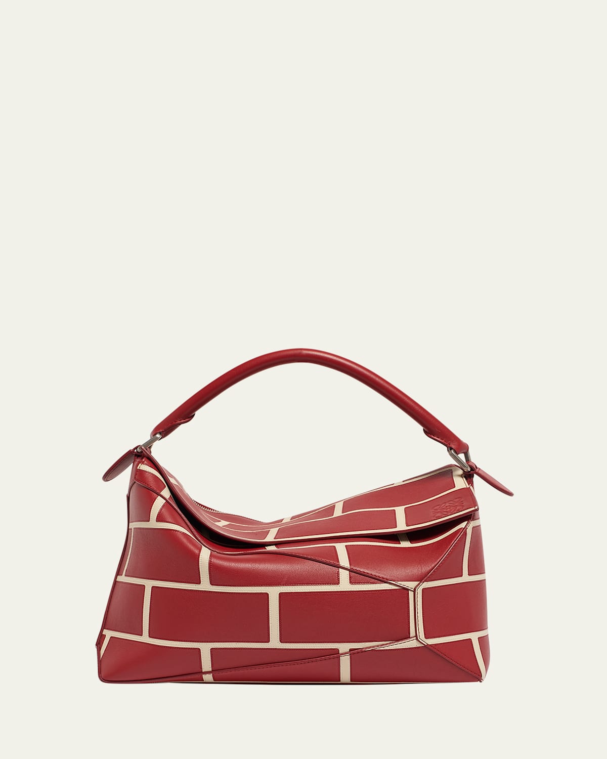 Loewe Men's Large Brick Leather Puzzle Edge Shoulder Bag In Burgundy