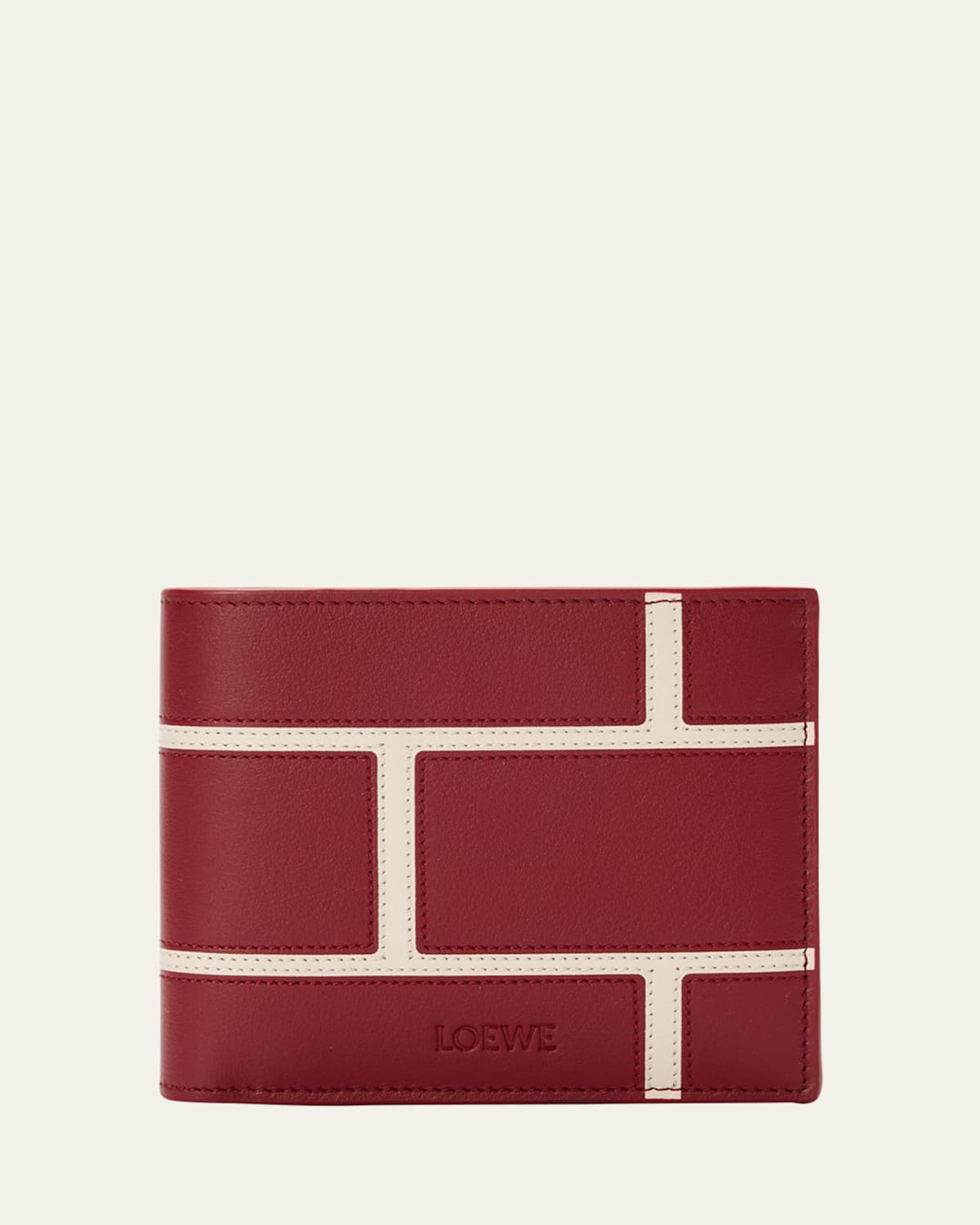 Loewe Men's Brick Leather Bifold Wallet In Burgundy
