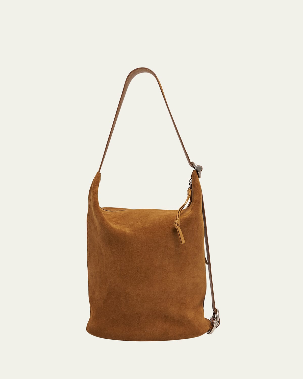 Loewe Men's Loop Medium Suede Bucket Bag In Brown