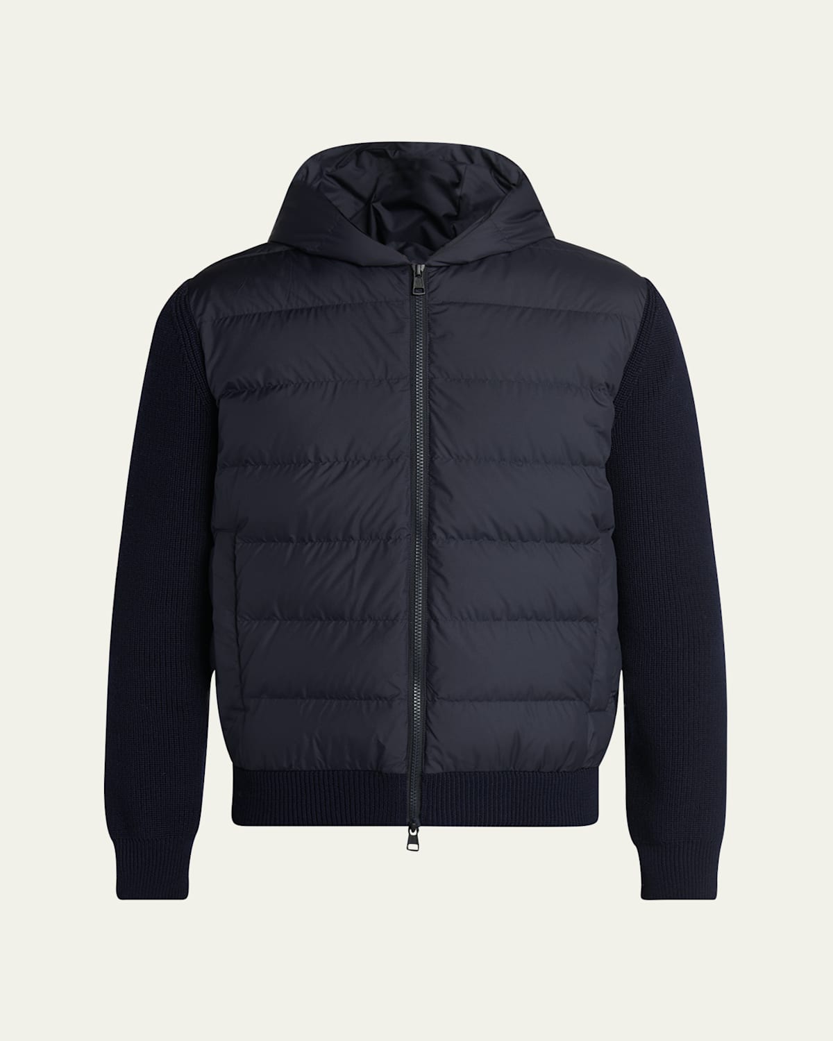 Moncler Men's Down Quilted Wool Knit Hooded Cardigan In Blue