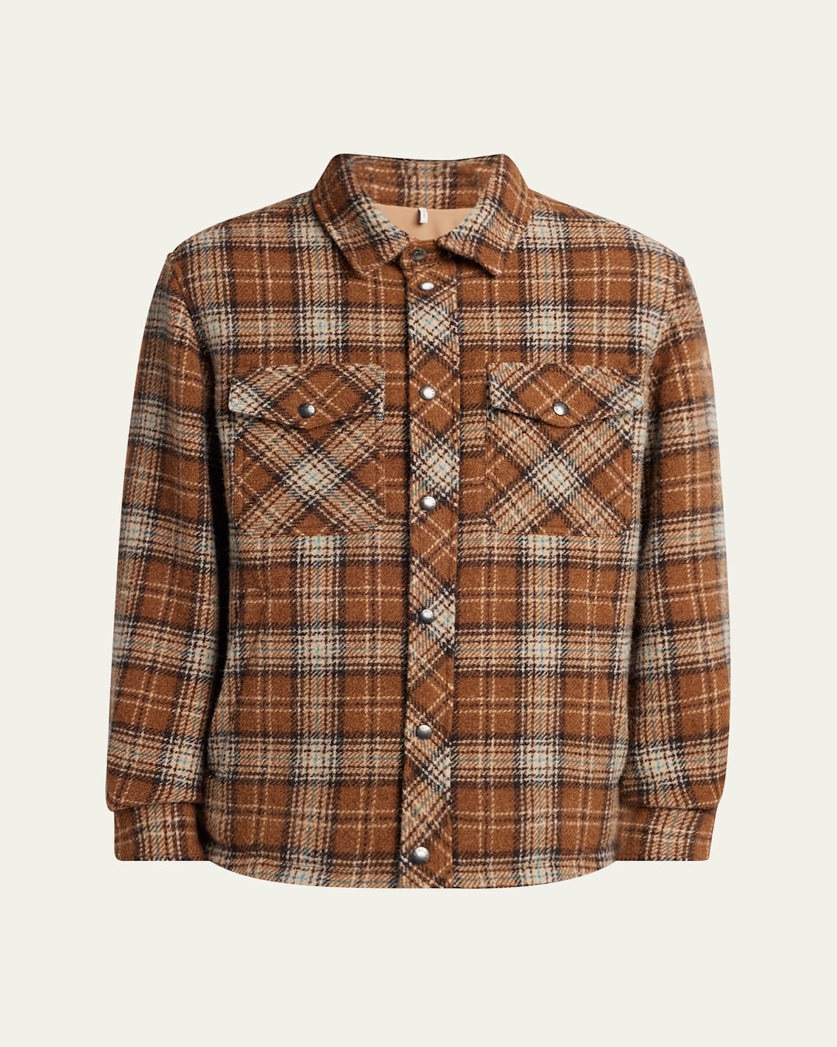Moncler Men's Wool Check Snap-front Shirt In Brown