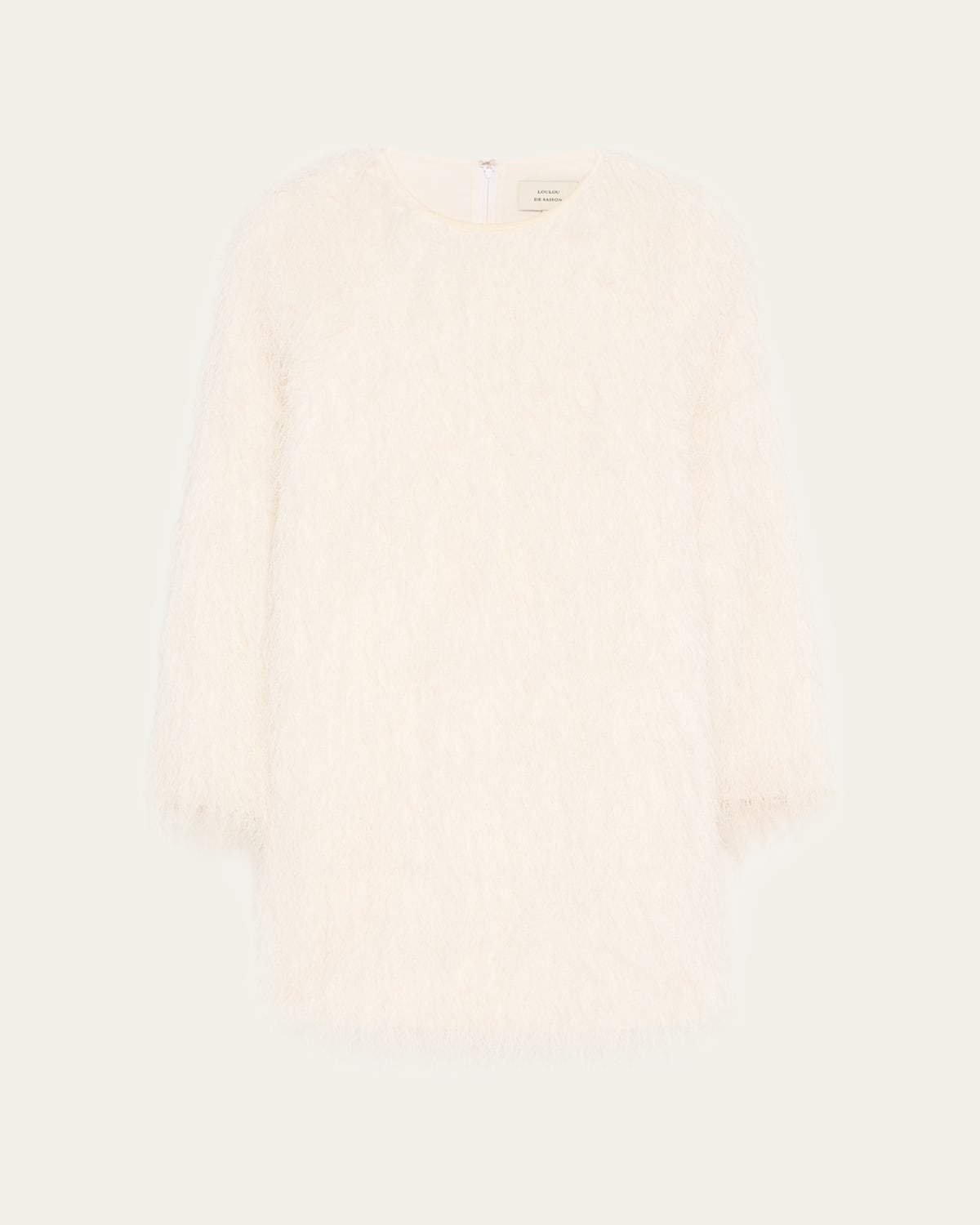 Loulou De Saison Tina Fringed Long-sleeve Mini Dress In Neutral