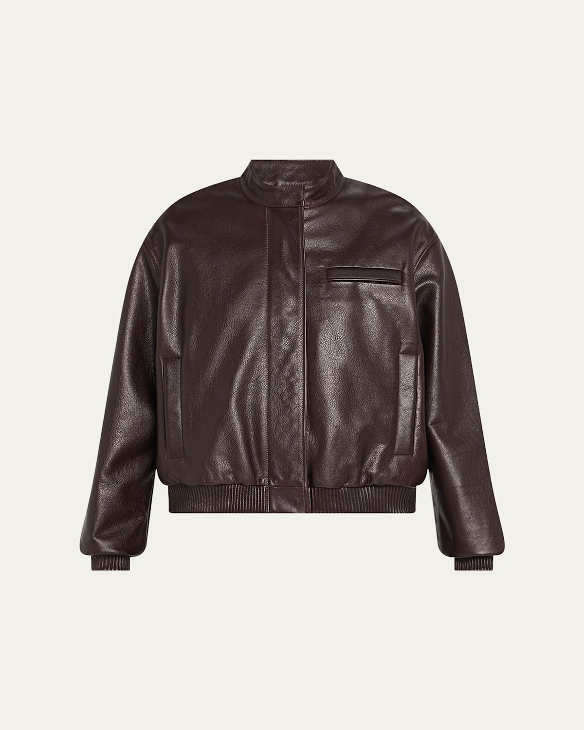 Loulou De Saison Marlow Leather Bomber Jacket In Brown
