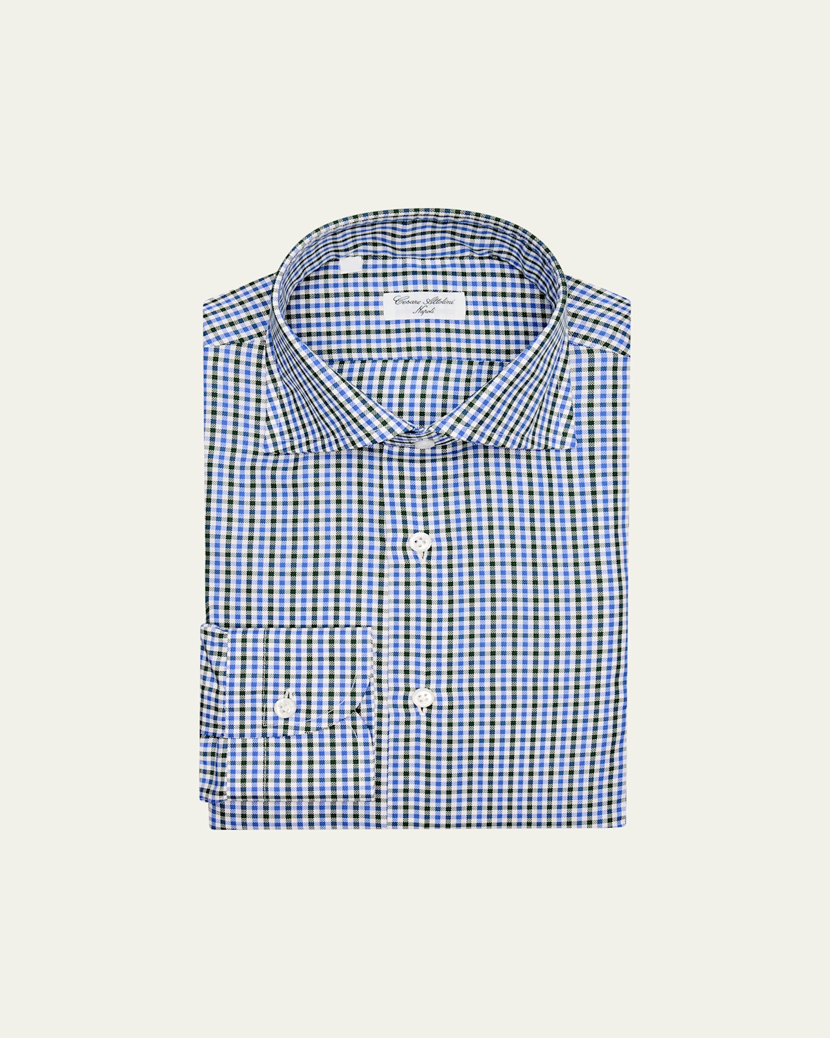 Cesare Attolini Men's Cotton Micro-gingham Spread-collar Sport Shirt In Blue