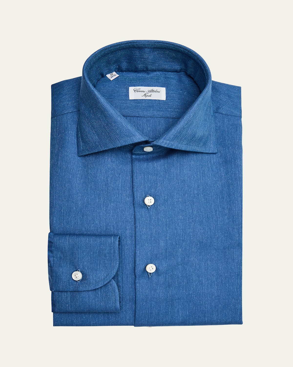 Cesare Attolini Men's Cotton Herringbone Spread-collar Sport Shirt In Blue