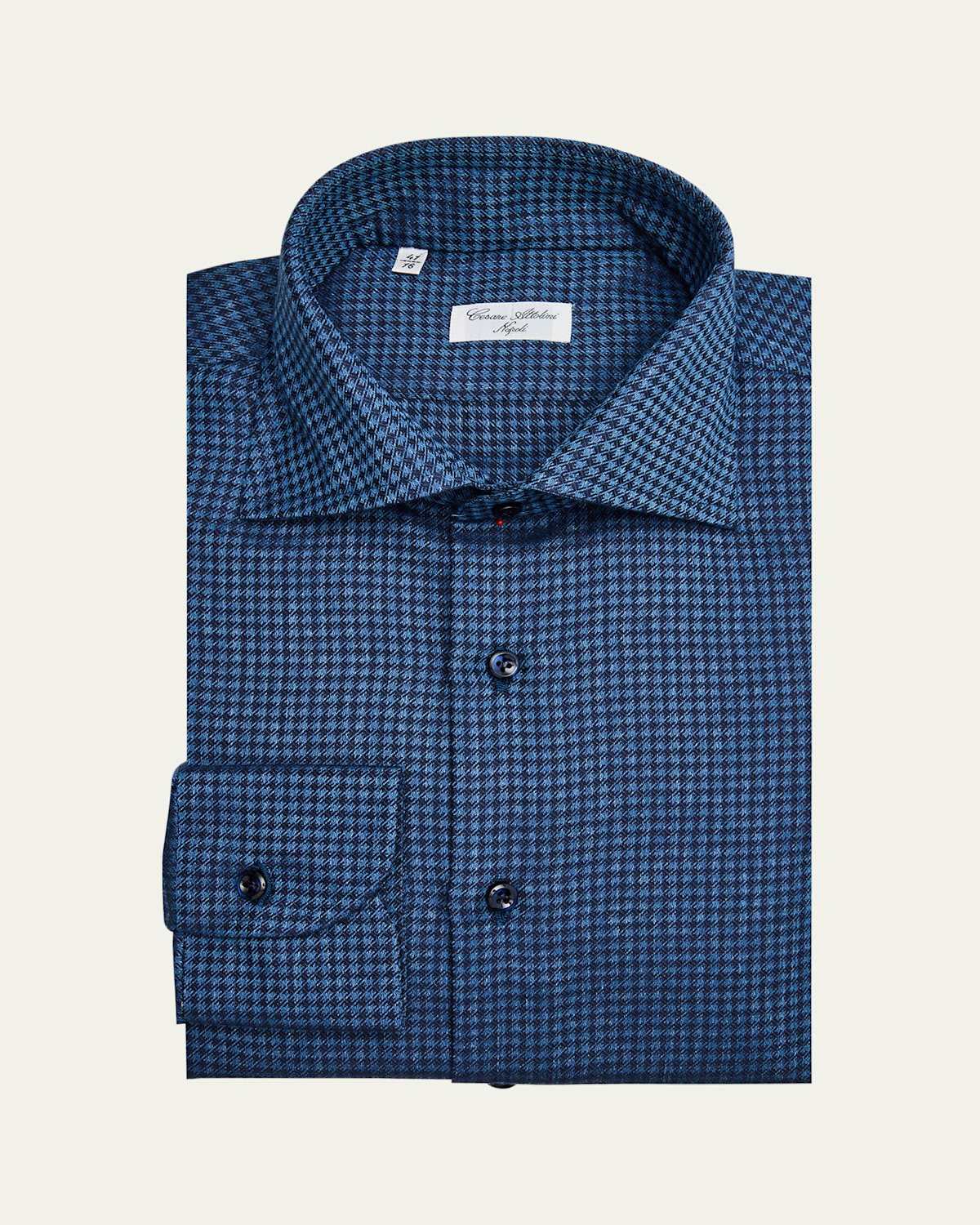 Cesare Attolini Men's Cotton Mini Houndstooth Spread-collar Sport Shirt In Blue