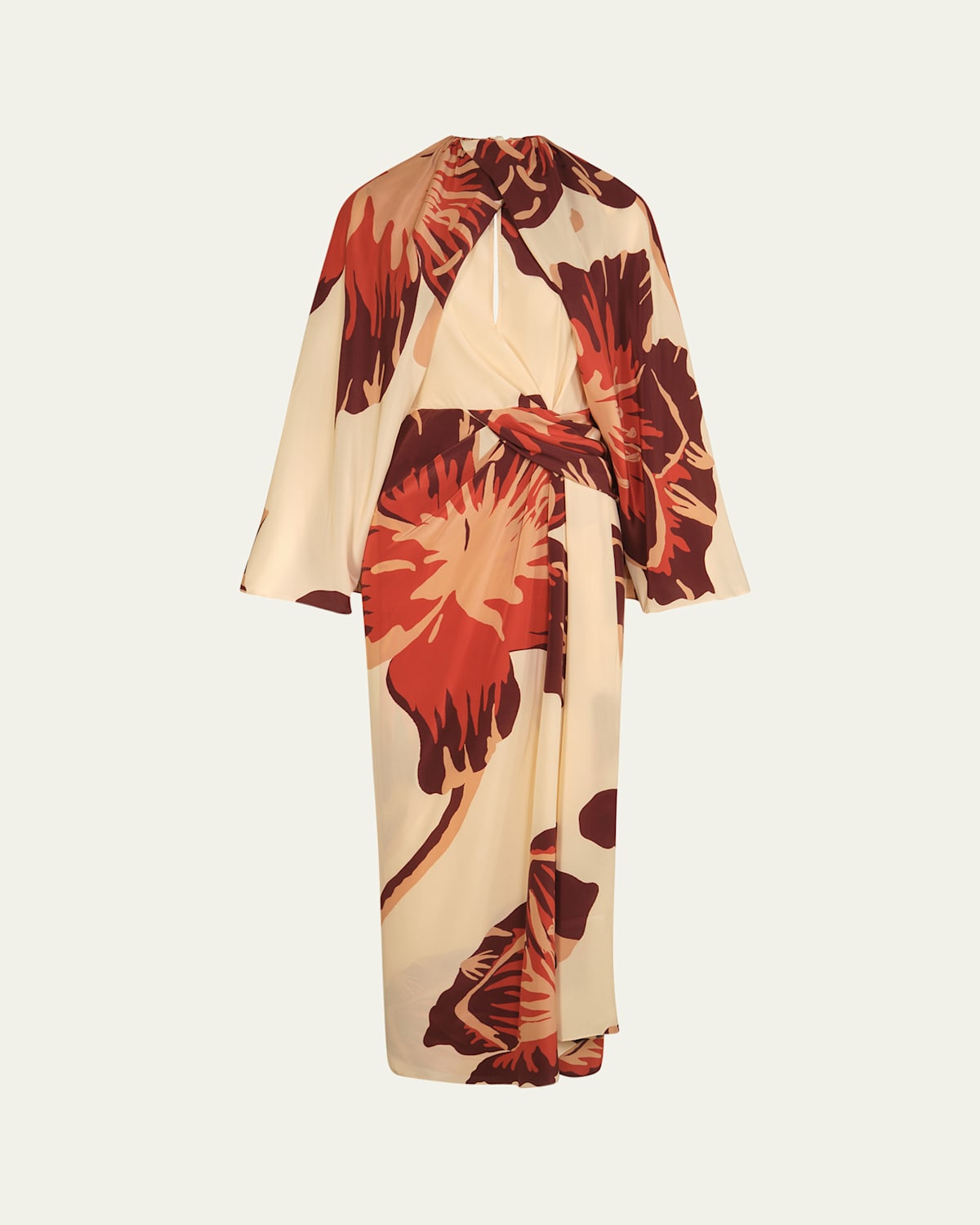 Johanna Ortiz Odyssey Floral Silk Draped Long-sleeve Ankle Dress In Multi