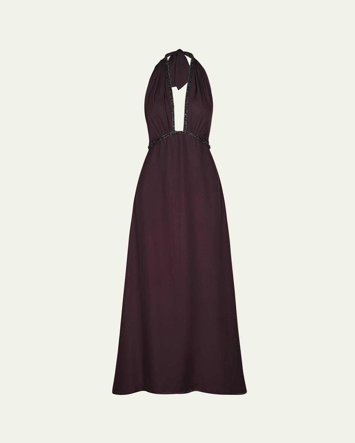 Johanna Ortiz Destiny Embellished Plunging Halter Maxi Dress In Brown
