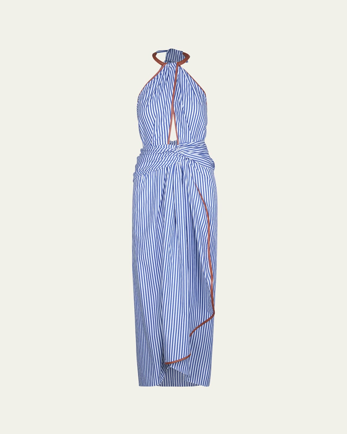 Johanna Ortiz Centro Del Cielo Striped Halter Ankle Dress In Blue
