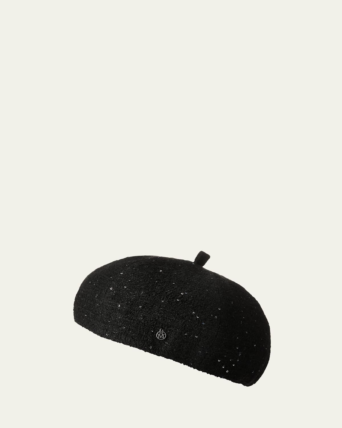 Maison Michel Emy Sequin Tweed Beret Hat In Black
