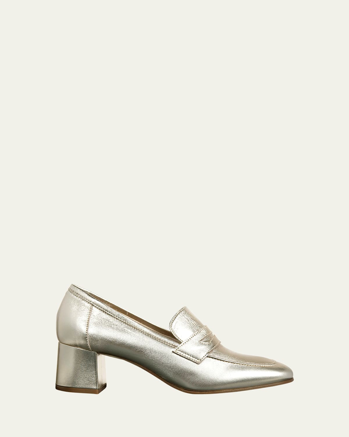 Sophique Essenziale Metallic Leather Block-Heel Loafers