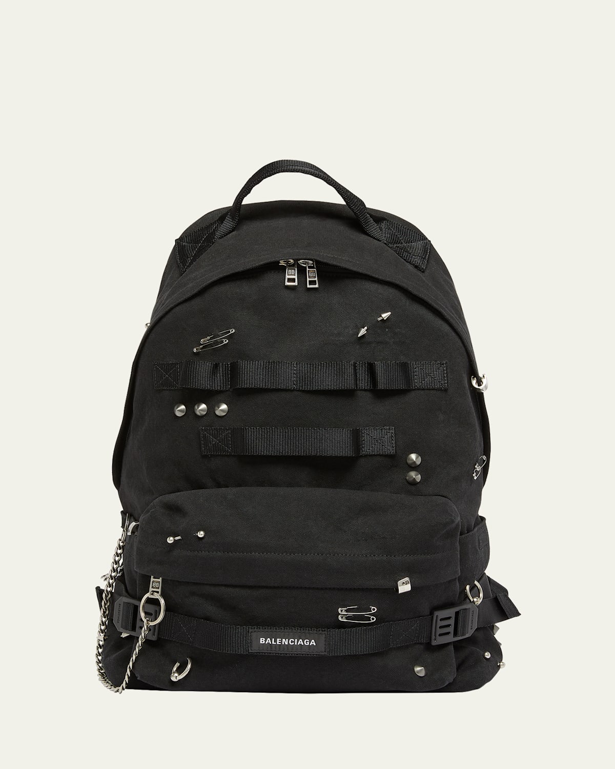 Balenciaga Military Medium Backpack With Safety Pin Embellishments In Black