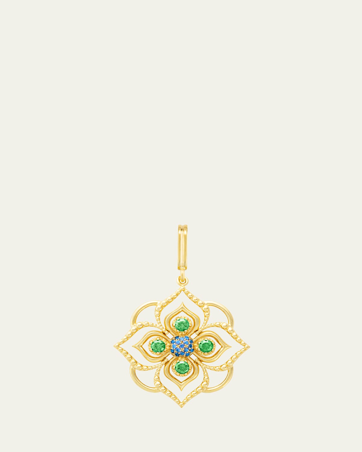 Giardino 18K Yellow Gold Blue Velvet Charm with Tsavorite and Sapphire