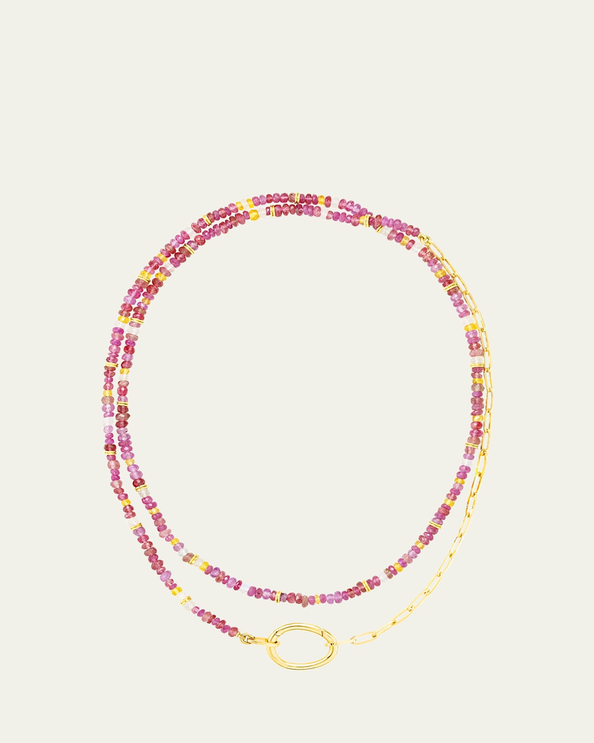 18K Gold Lien Pierres Rose Long Necklace with Multi-Color Gemstones